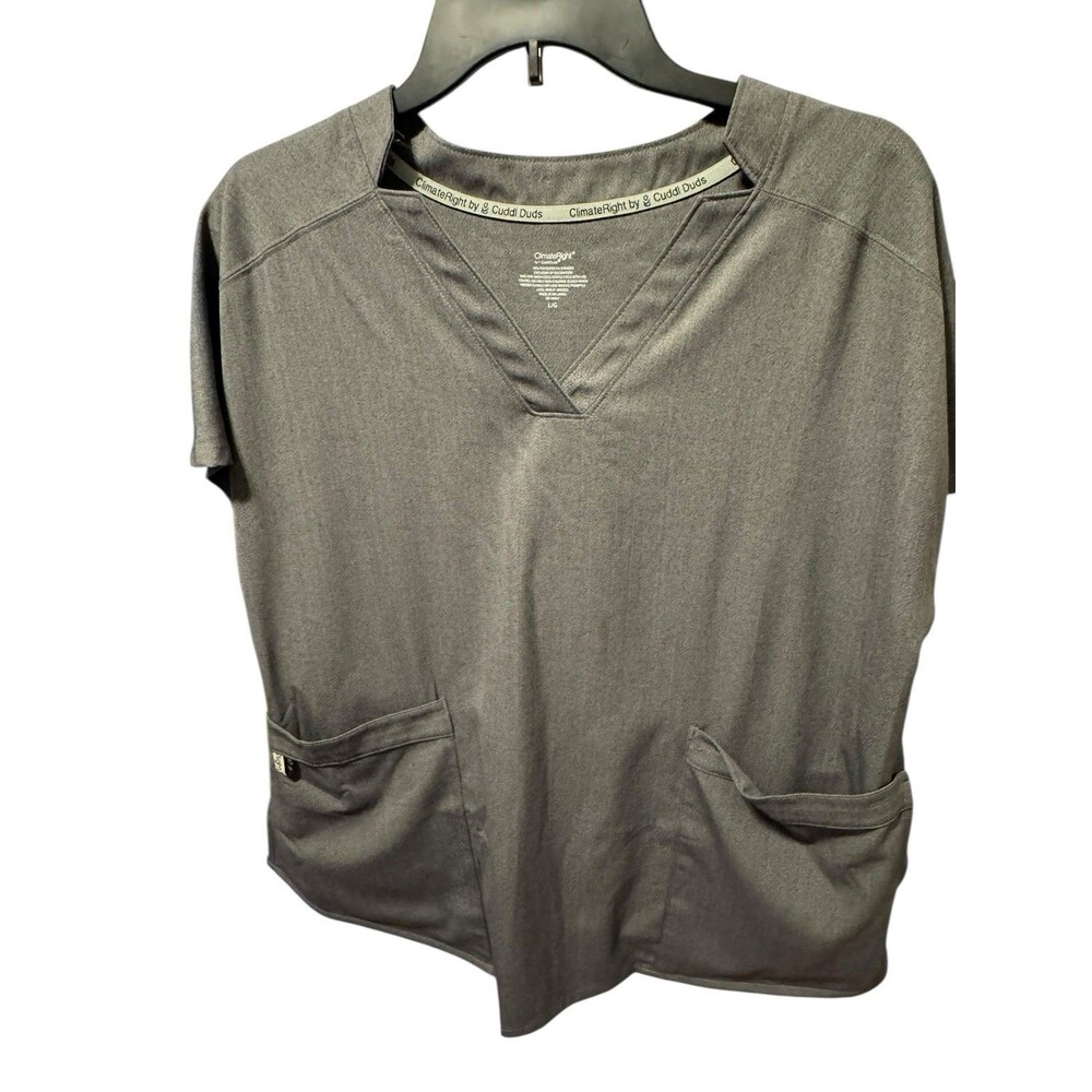 Cuddl Duds Size Large ClimateRight Women V Neck Scrub Top Heather Gray EUC